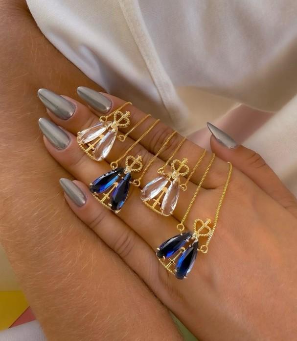 Colar Nossa Senhora Cristal e Azul